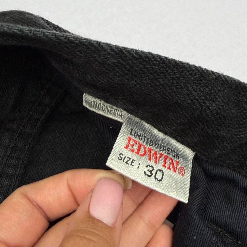 RARE Vintage Edwin High-Waist Pleated Front Tapered Black Denim Jeans Size 30 - Picture 4 of 8